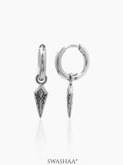 Draven Dagger Dangle Silver Men's Hoop Earrings