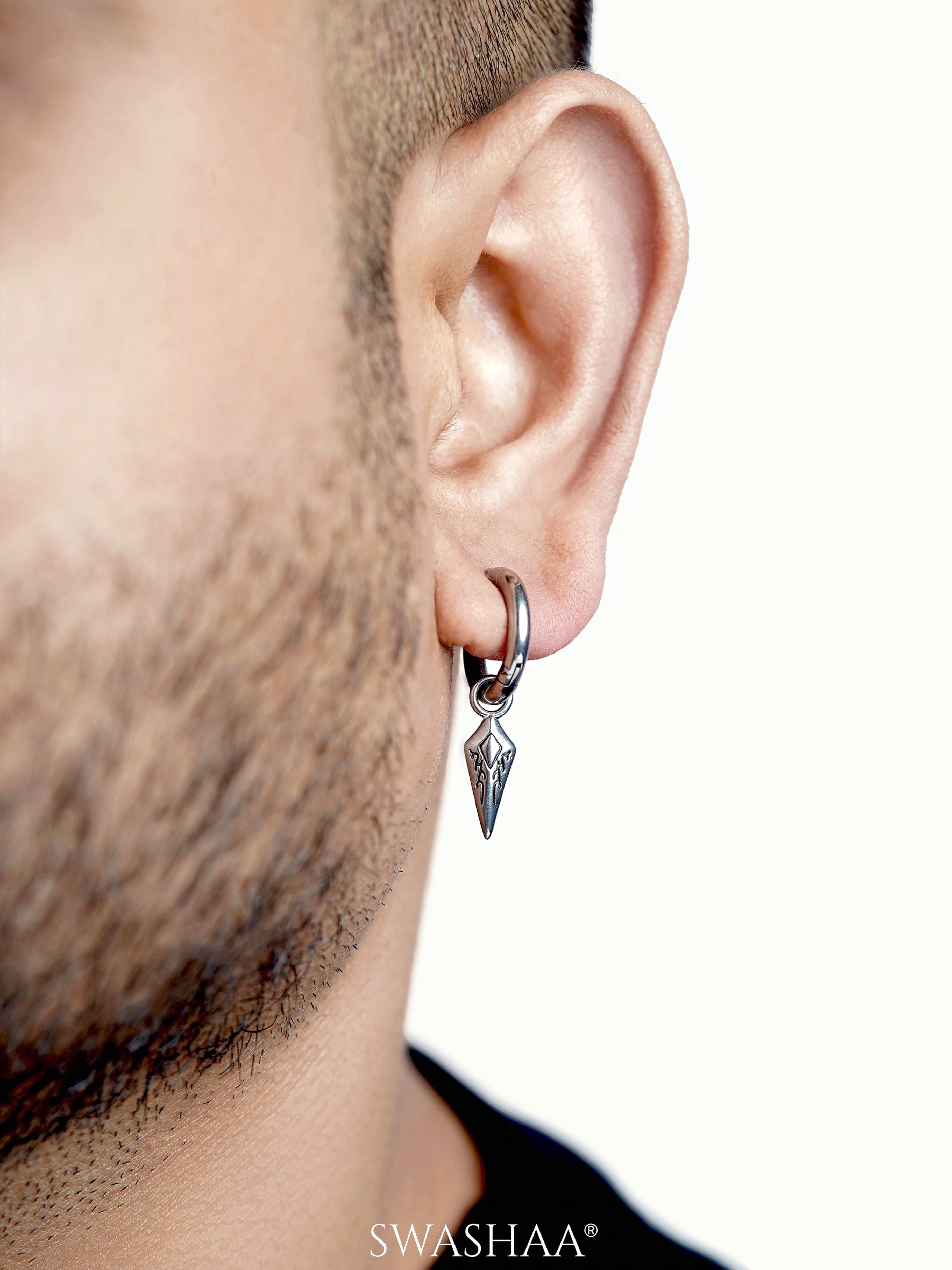 Draven Dagger Dangle Silver Men's Hoop Earrings