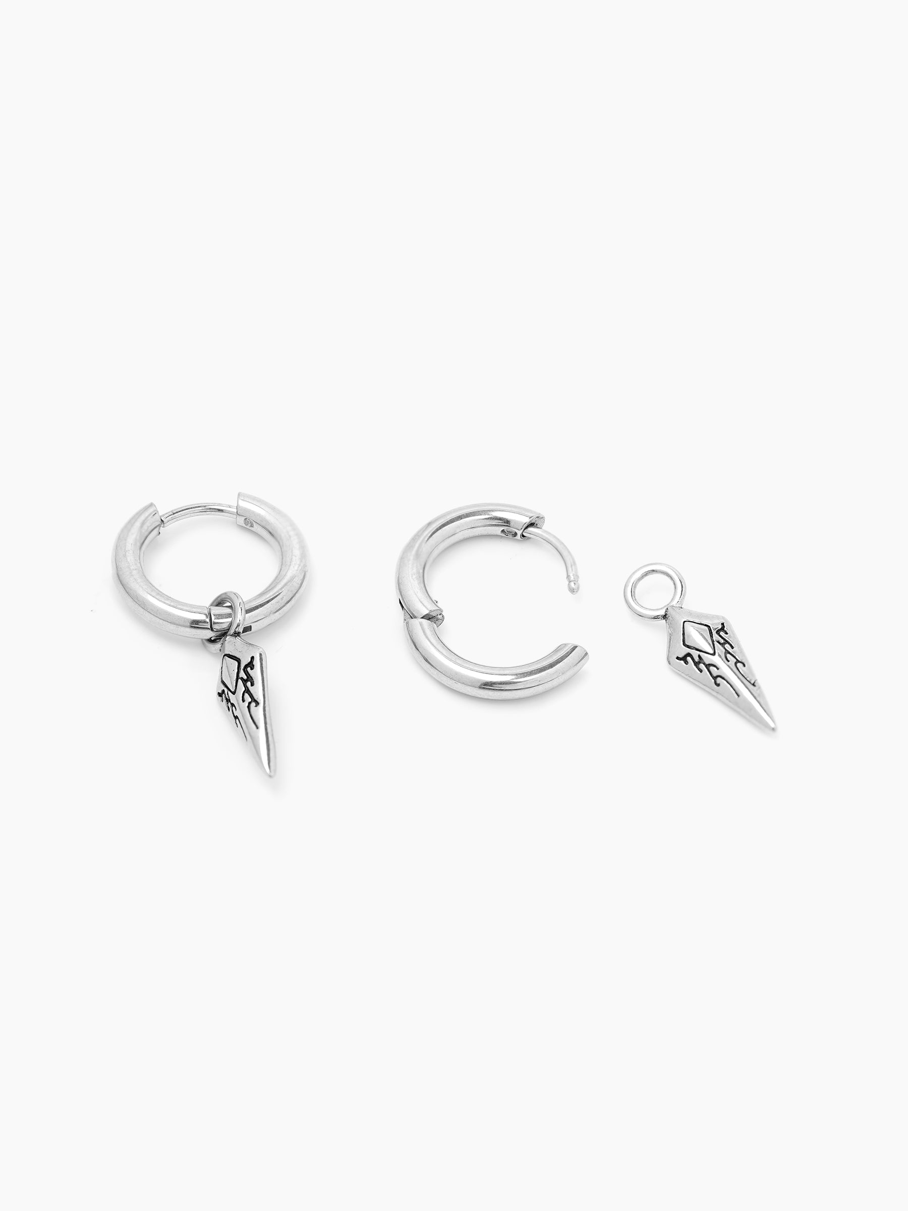 Draven Dagger Dangle Silver Men's Hoop Earrings