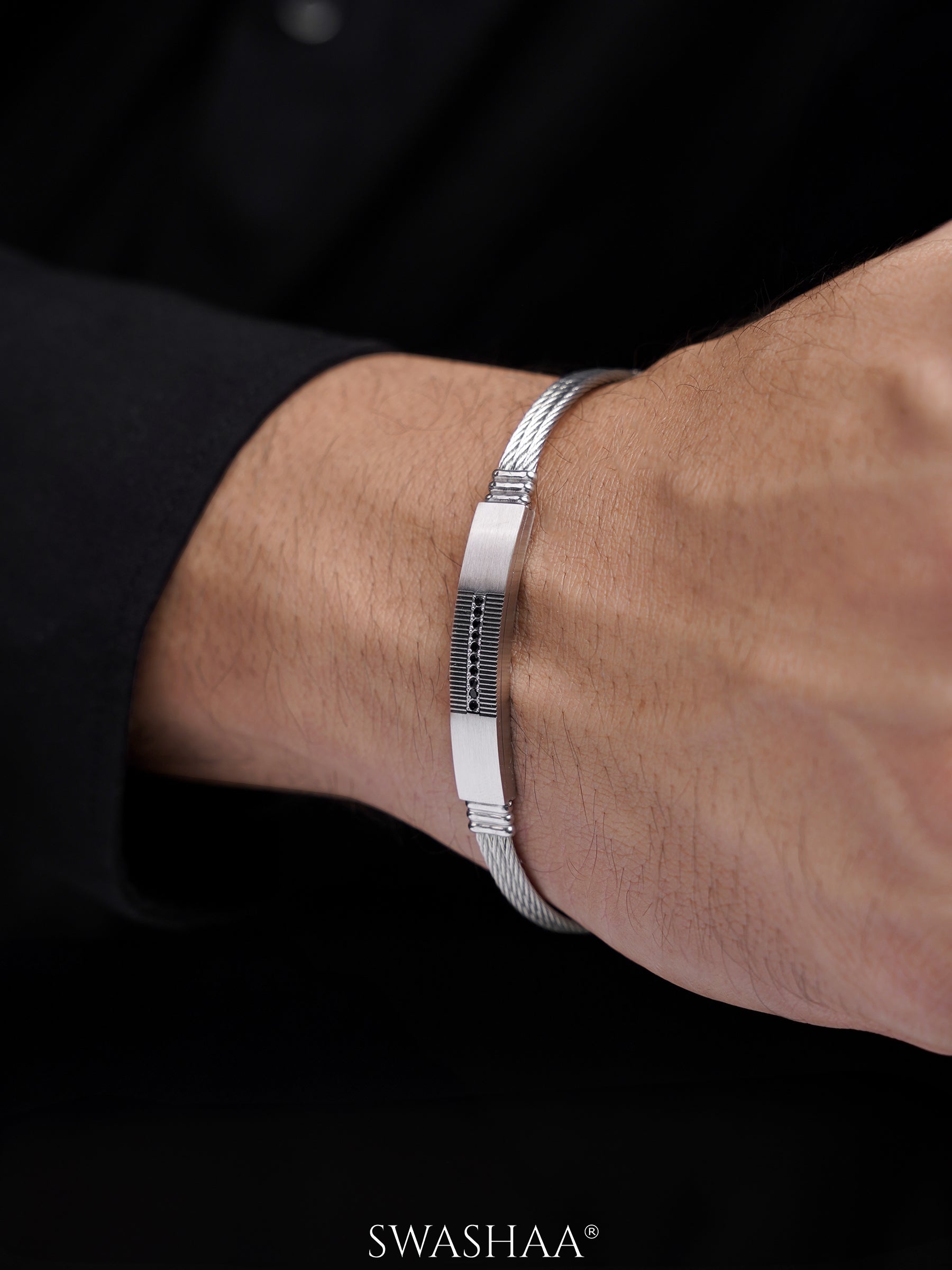 Dravix Black Stone Silver Wired Men's Bracelet