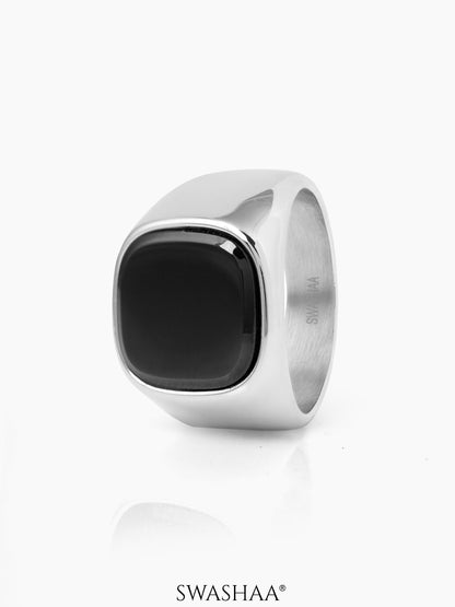 Drax Square Black Silver Signet Men's Ring