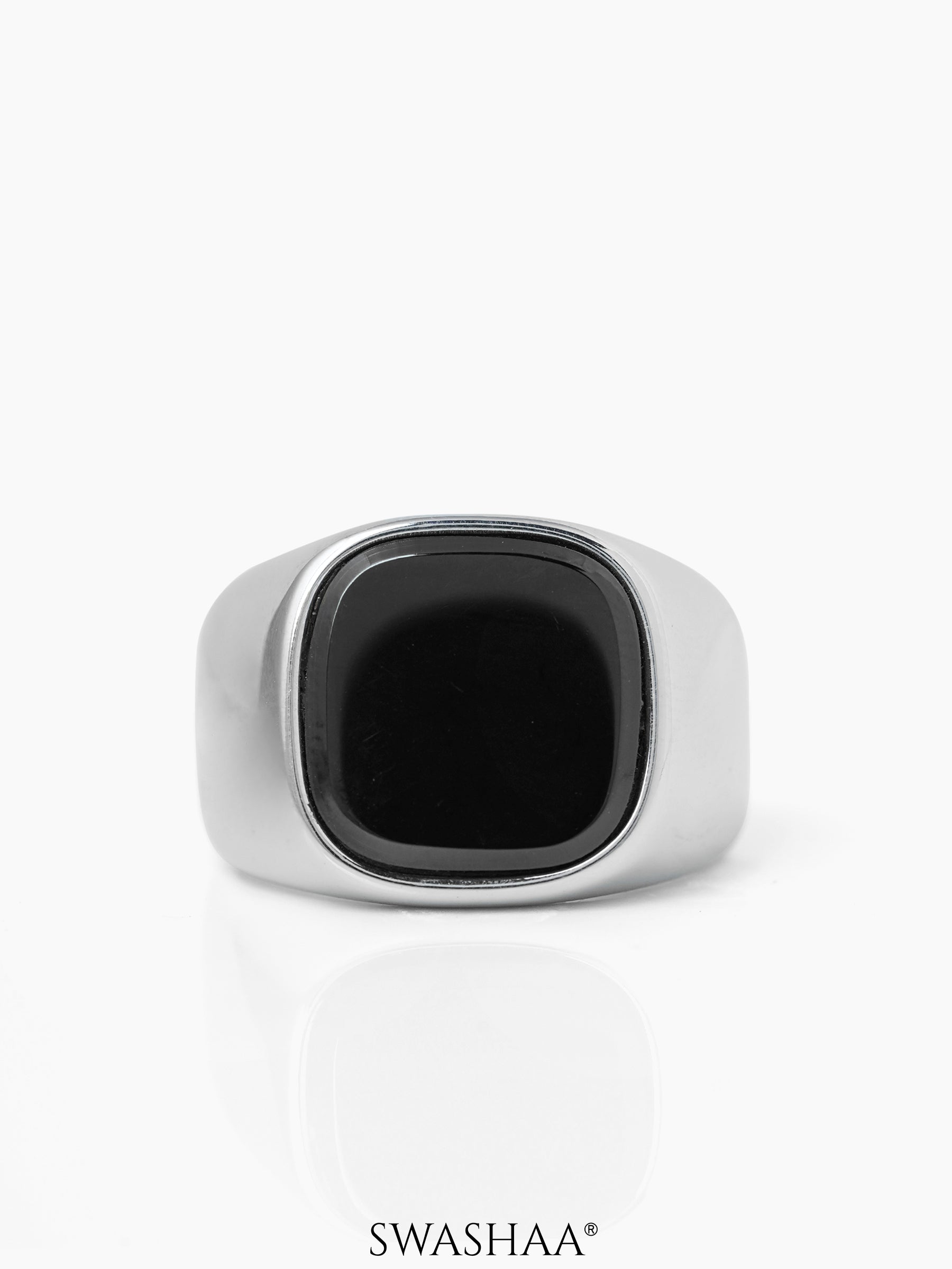 Drax Square Black Silver Signet Men's Ring