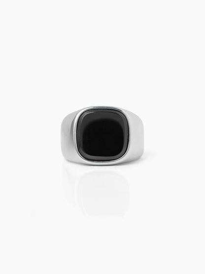 Drax Square Black Silver Signet Men's Ring