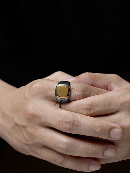 Drax Square Gold Silver Signet Men's Ring