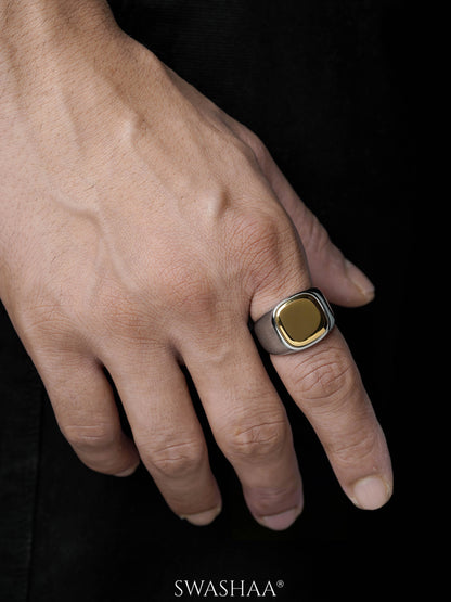Drax Square Gold Silver Signet Men's Ring