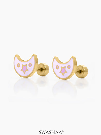Dreamy Luna Star 18K Gold Plated Kid's Earrings
