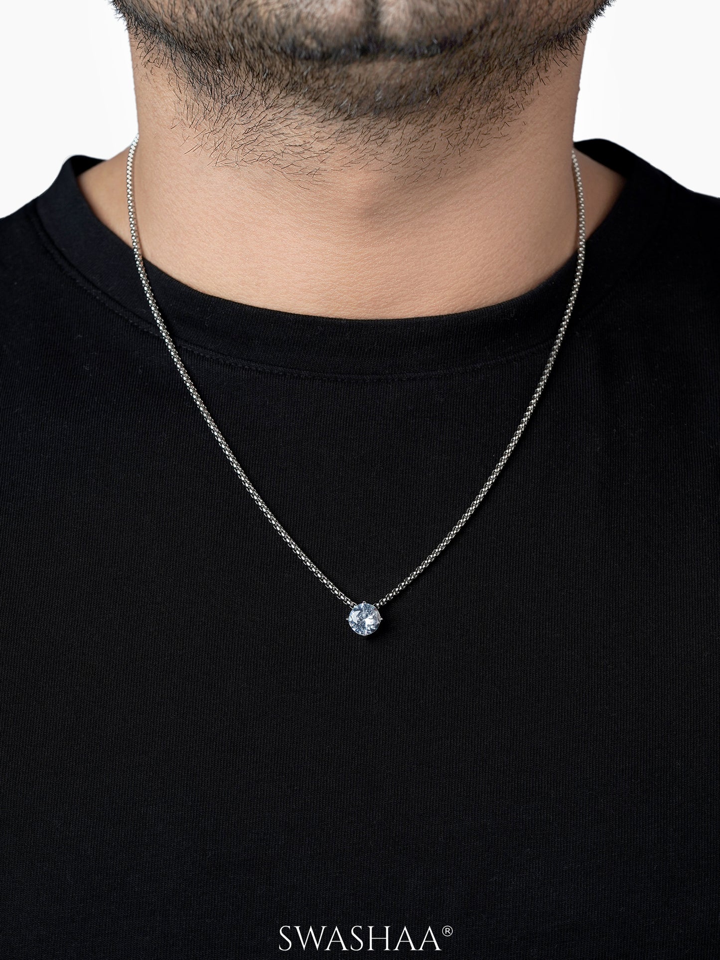 Drevan Diamond Solitaire Silver Men's Chain Pendant