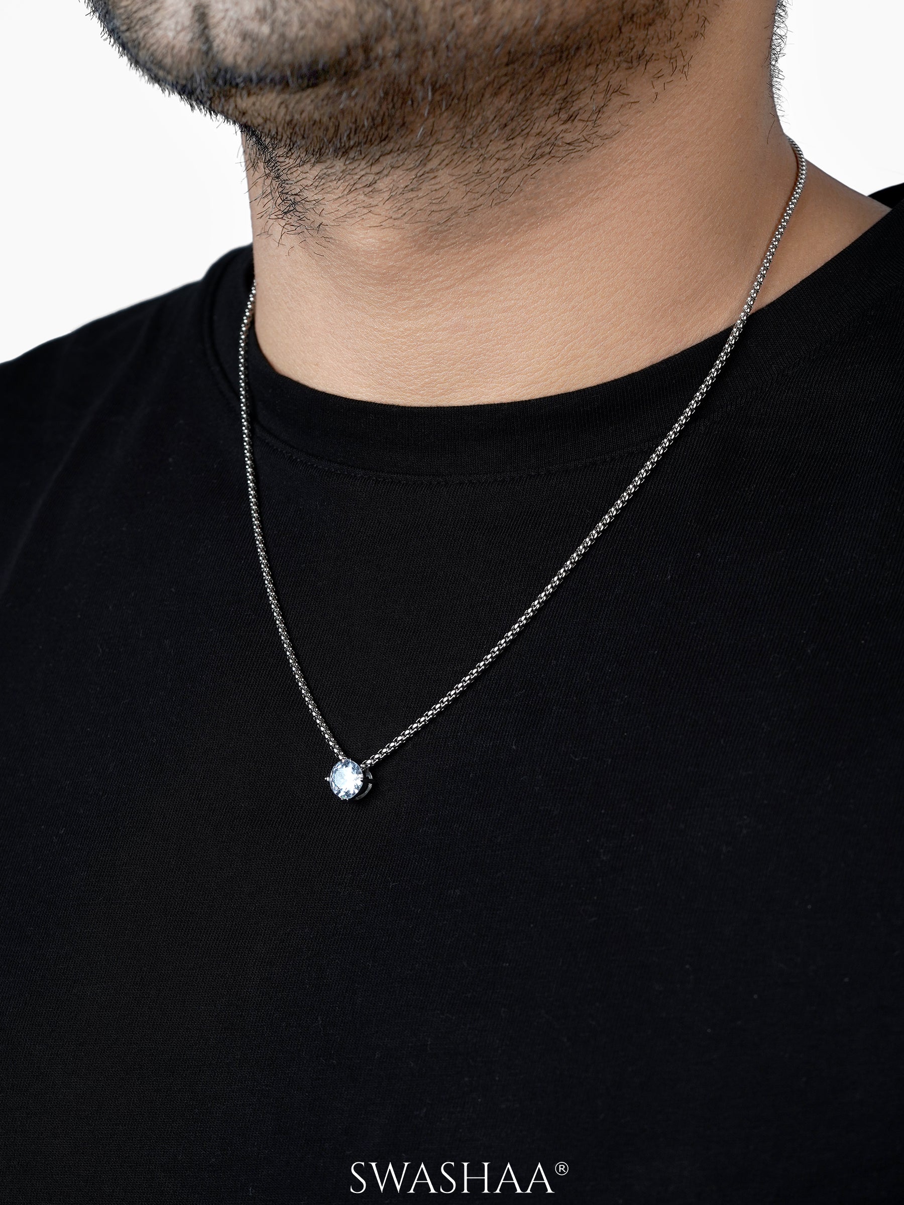 Drevan Diamond Solitaire Silver Men's Chain Pendant