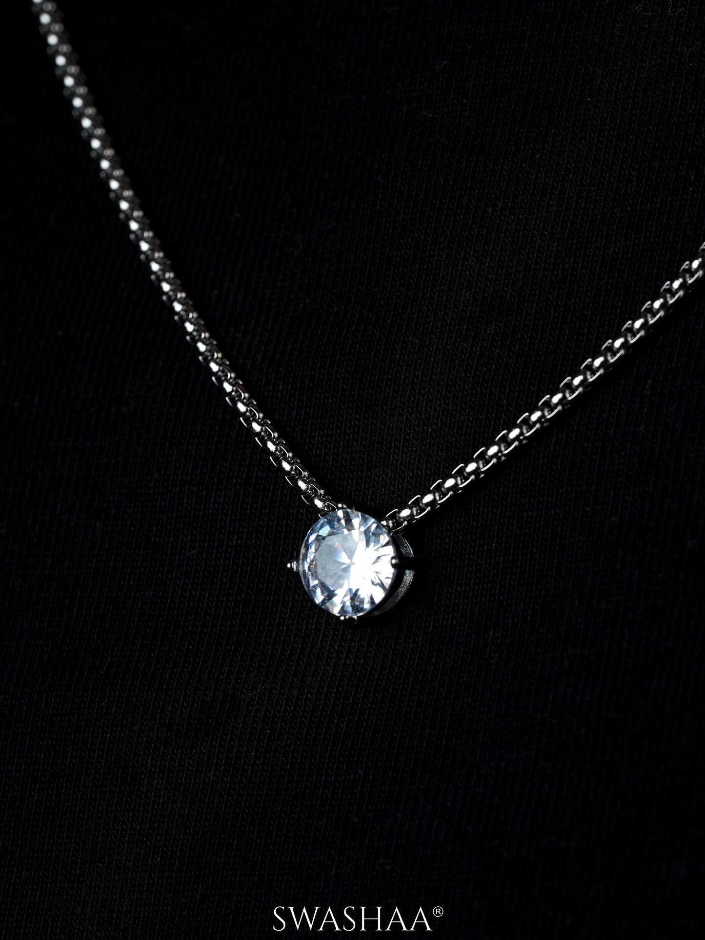 Drevan Diamond Solitaire Silver Men's Chain Pendant