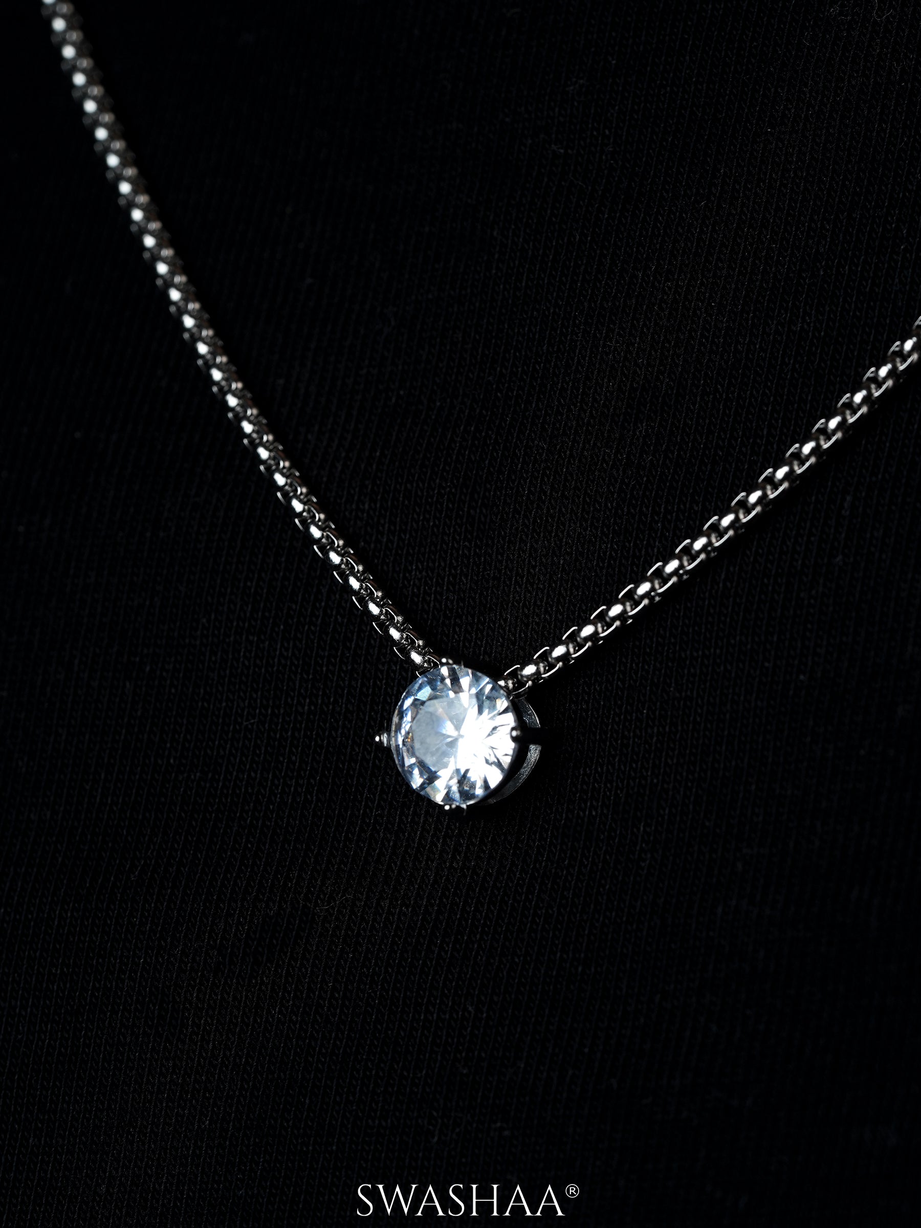 Drevan Diamond Solitaire Silver Men's Chain Pendant