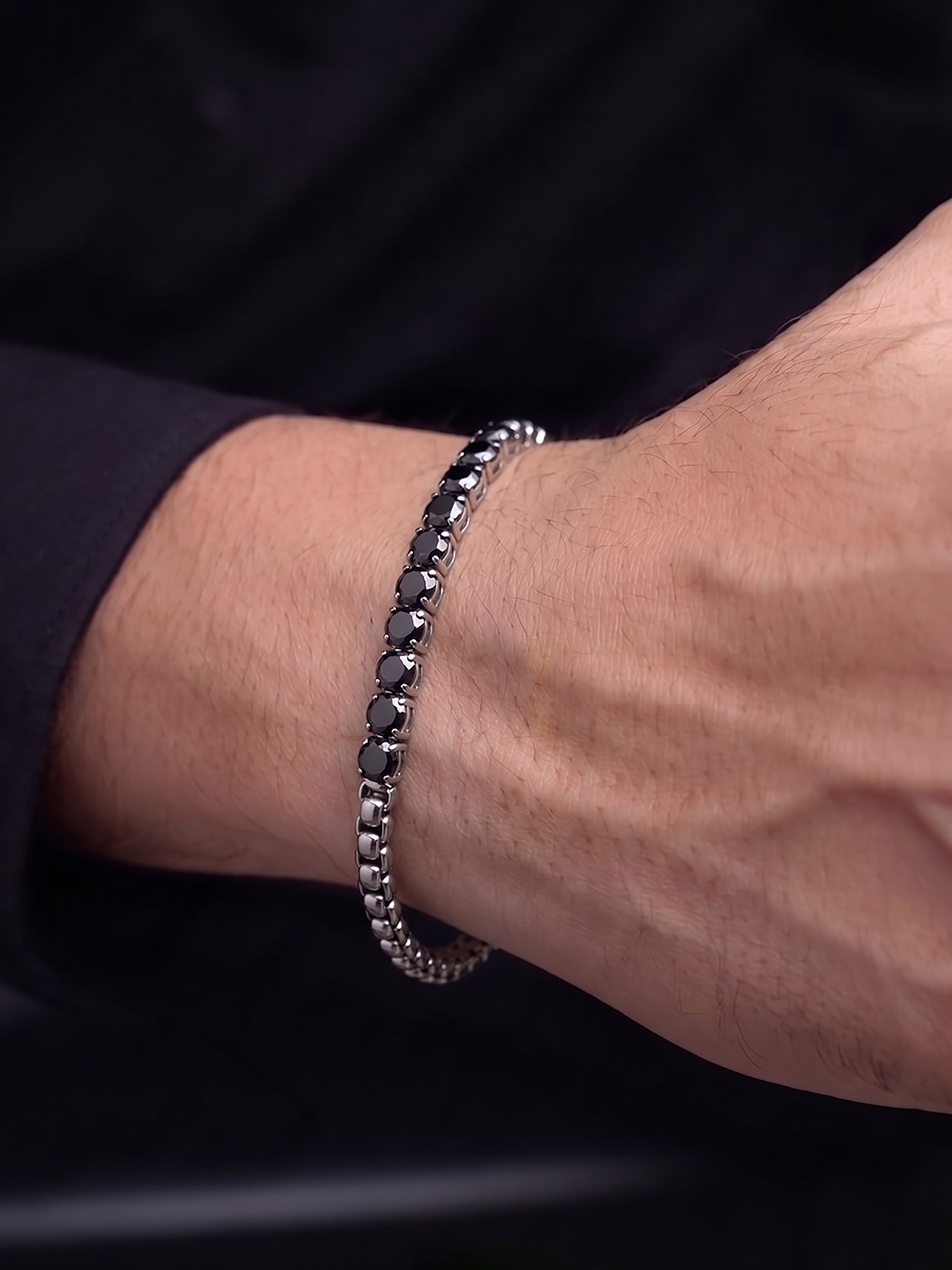 Drexon Black Diamond Silver Men's Loose Chain Bracelet
