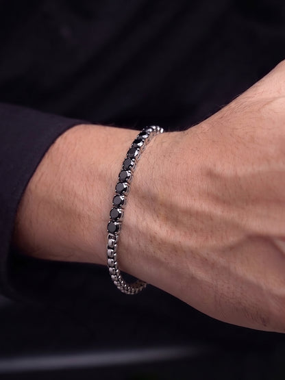 Drexon Black Diamond Silver Men's Loose Chain Bracelet