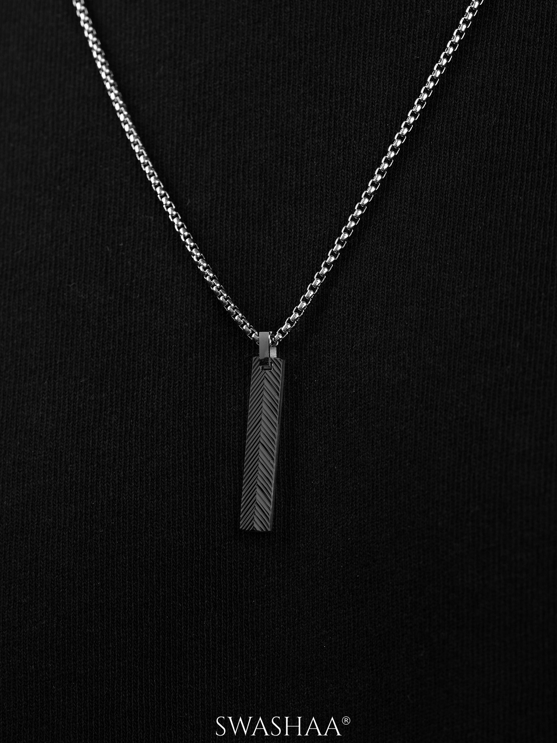Drift Textured Bar Black Silver Men's Chain Pendant