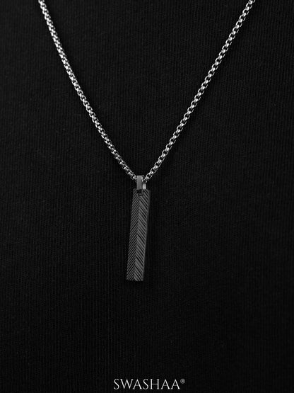 Drift Textured Bar Black Silver Men's Chain Pendant