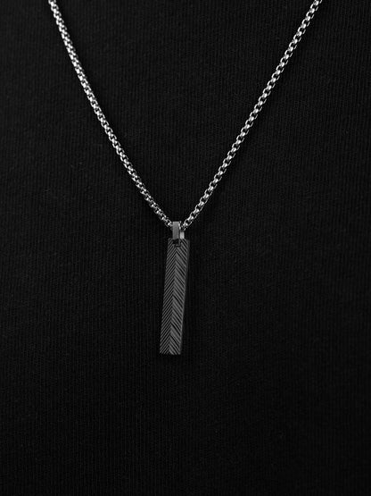 Drift Textured Bar Black Silver Men's Chain Pendant