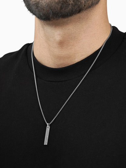 Drift Textured Bar Silver Men's Chain Pendant