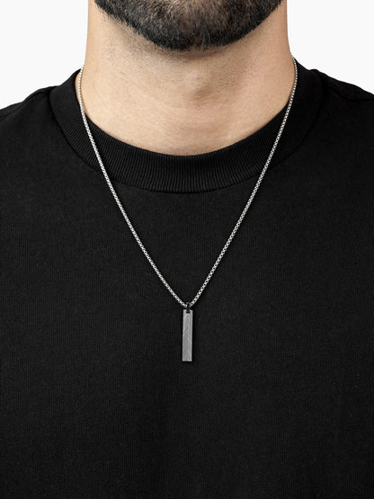 Drift Textured Bar Silver Men's Chain Pendant