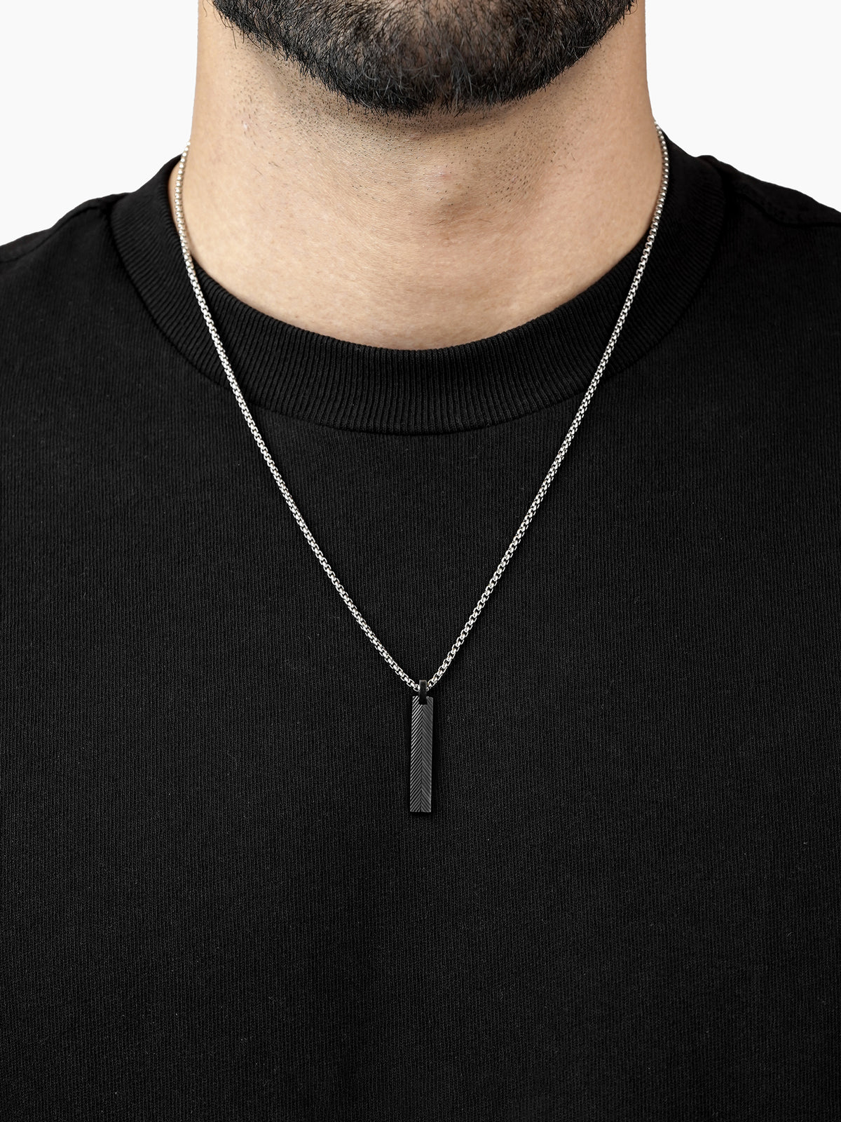 Drift Textured Bar Black Silver Men's Chain Pendant