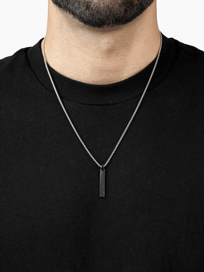 Drift Textured Bar Black Silver Men's Chain Pendant