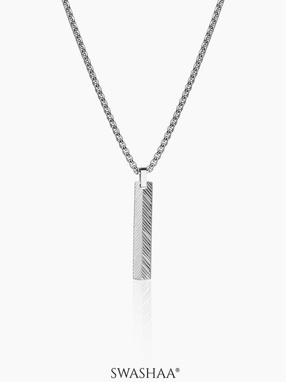 Drift Textured Bar Silver Men's Chain Pendant
