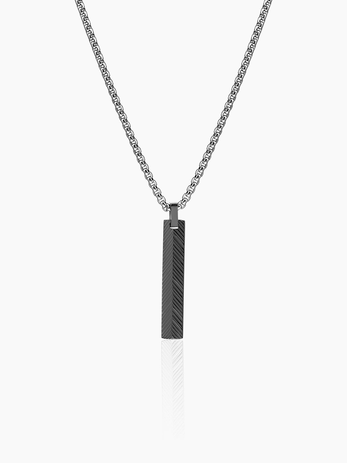 Drift Textured Bar Black Silver Men's Chain Pendant