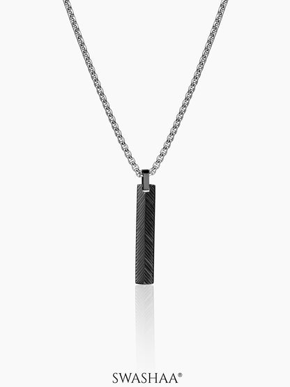 Drift Textured Bar Black Silver Men's Chain Pendant