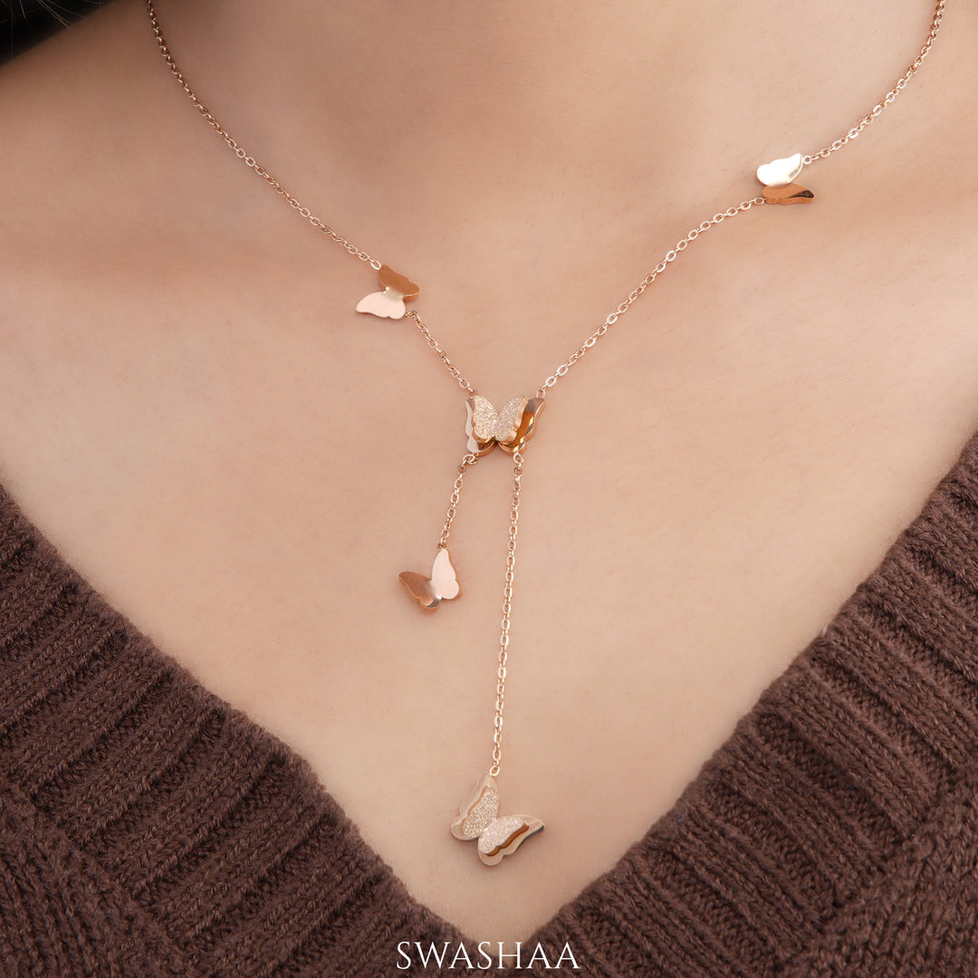 Statement Butterfly Rosegold Plated Necklace - Swashaa