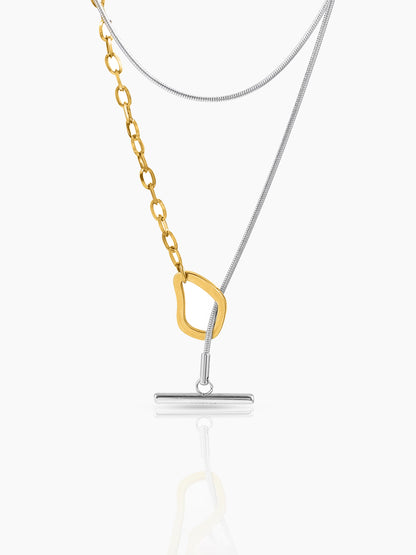 Eira Double Layered 18K Gold-Silver Two-Tone Toggle Clasp Chain Pendant Necklace