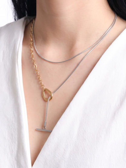 Eira Double Layered 18K Gold-Silver Two-Tone Toggle Clasp Chain Pendant Necklace