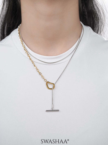 Eira Double Layered 18K Gold-Silver Two-Tone Toggle Clasp Chain Pendant Necklace