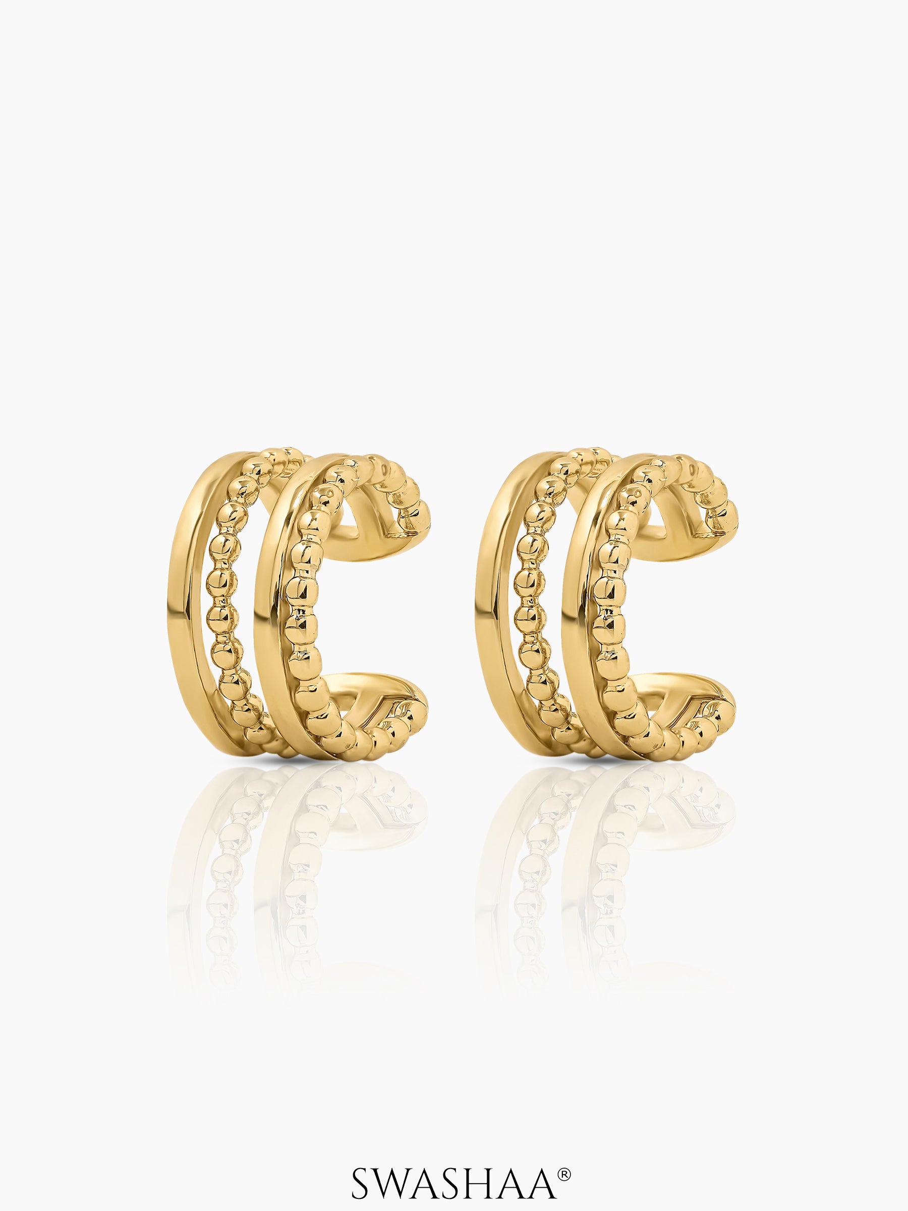 Eiran Multilayered Crafted Bands18K Gold Plated Ear Cuffs