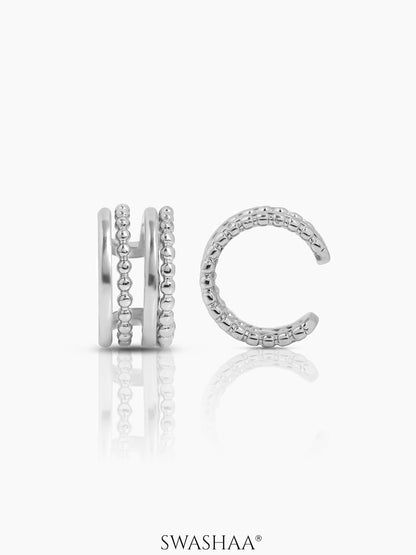 Eiran Multilayered Crafted Bands Silver Ear Cuffs