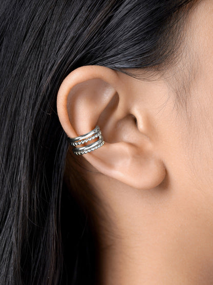 Elion Sleek Double Band Silver Ear Cuffs