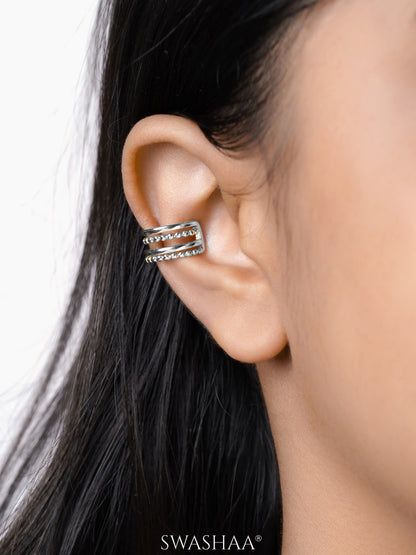 Eiran Multilayered Crafted Bands Silver Ear Cuffs