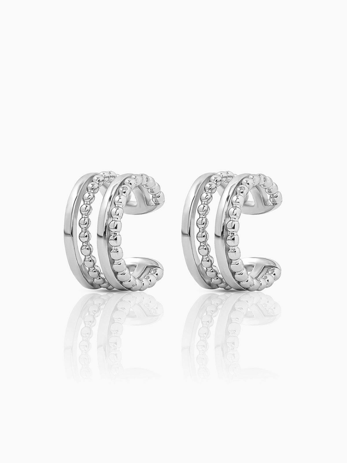 Elion Sleek Double Band Silver Ear Cuffs