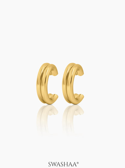 Elan Twin Rounded Bands 18K Gold Plated Ear Cuffs