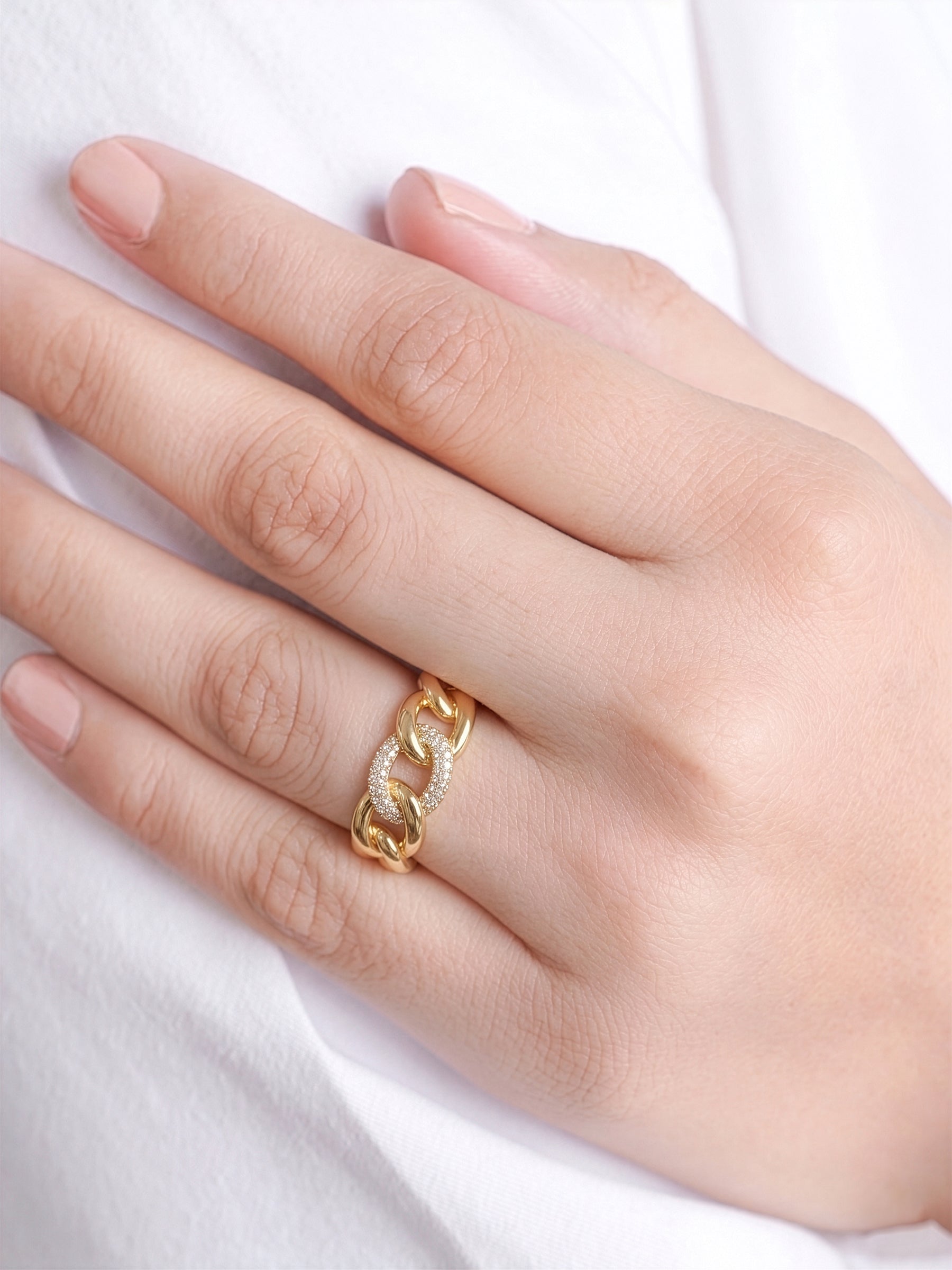 Elani Link Diamond 18K Gold Plated Ring