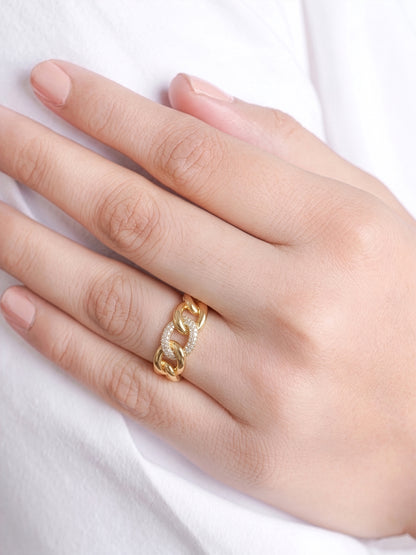 Elani Link Diamond 18K Gold Plated Ring