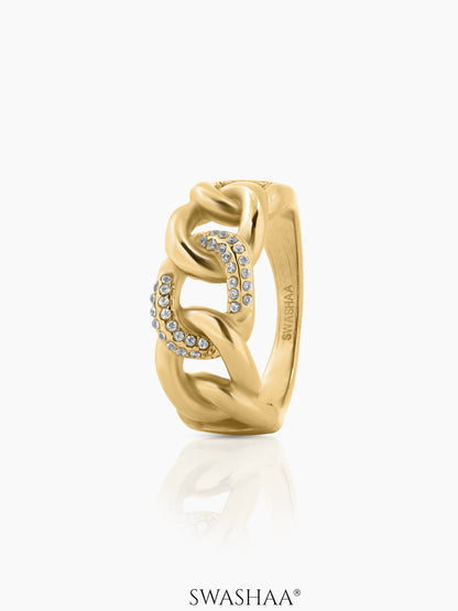 Elani Link Diamond 18K Gold Plated Ring