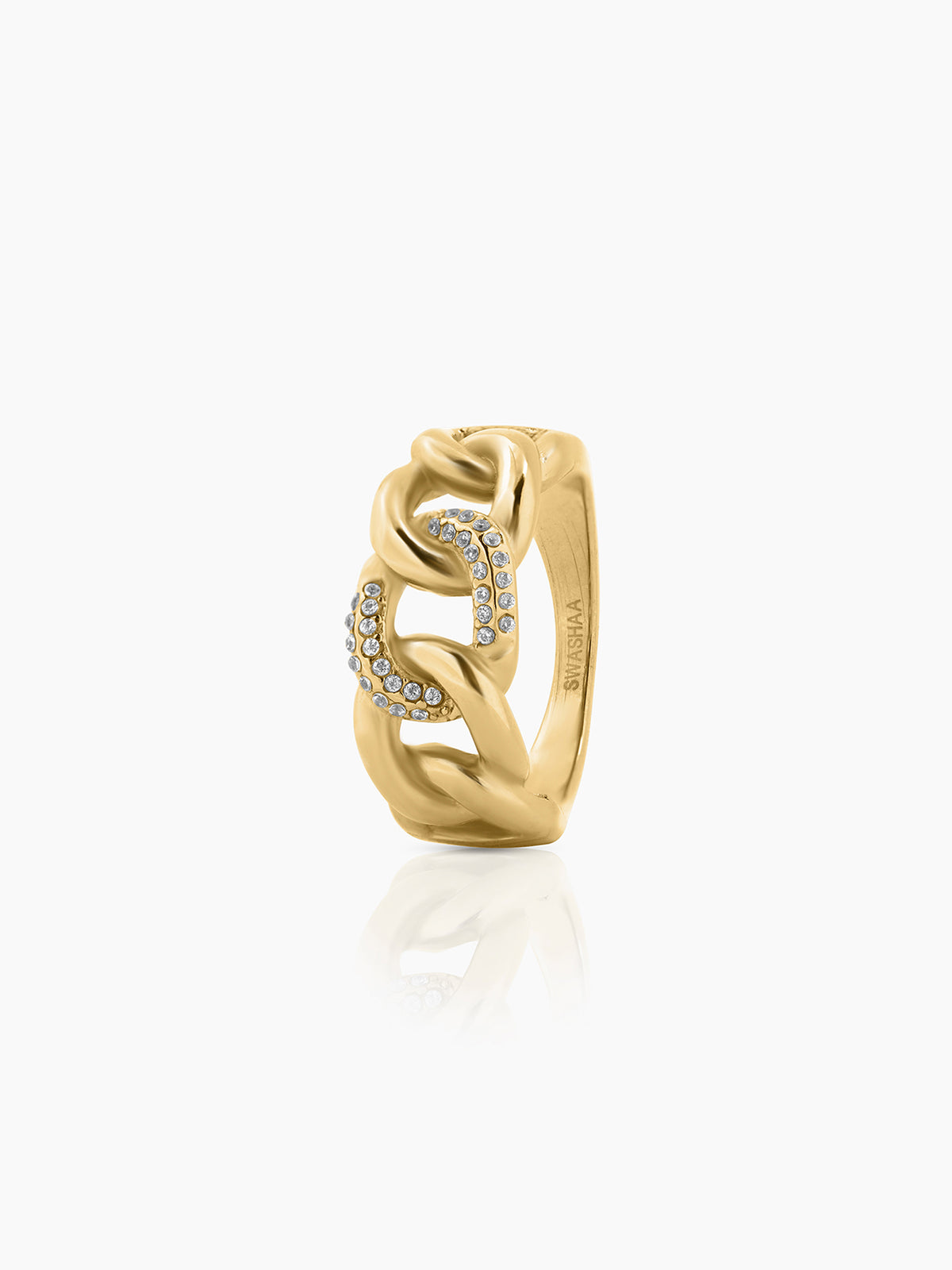 Elani Link Diamond 18K Gold Plated Ring