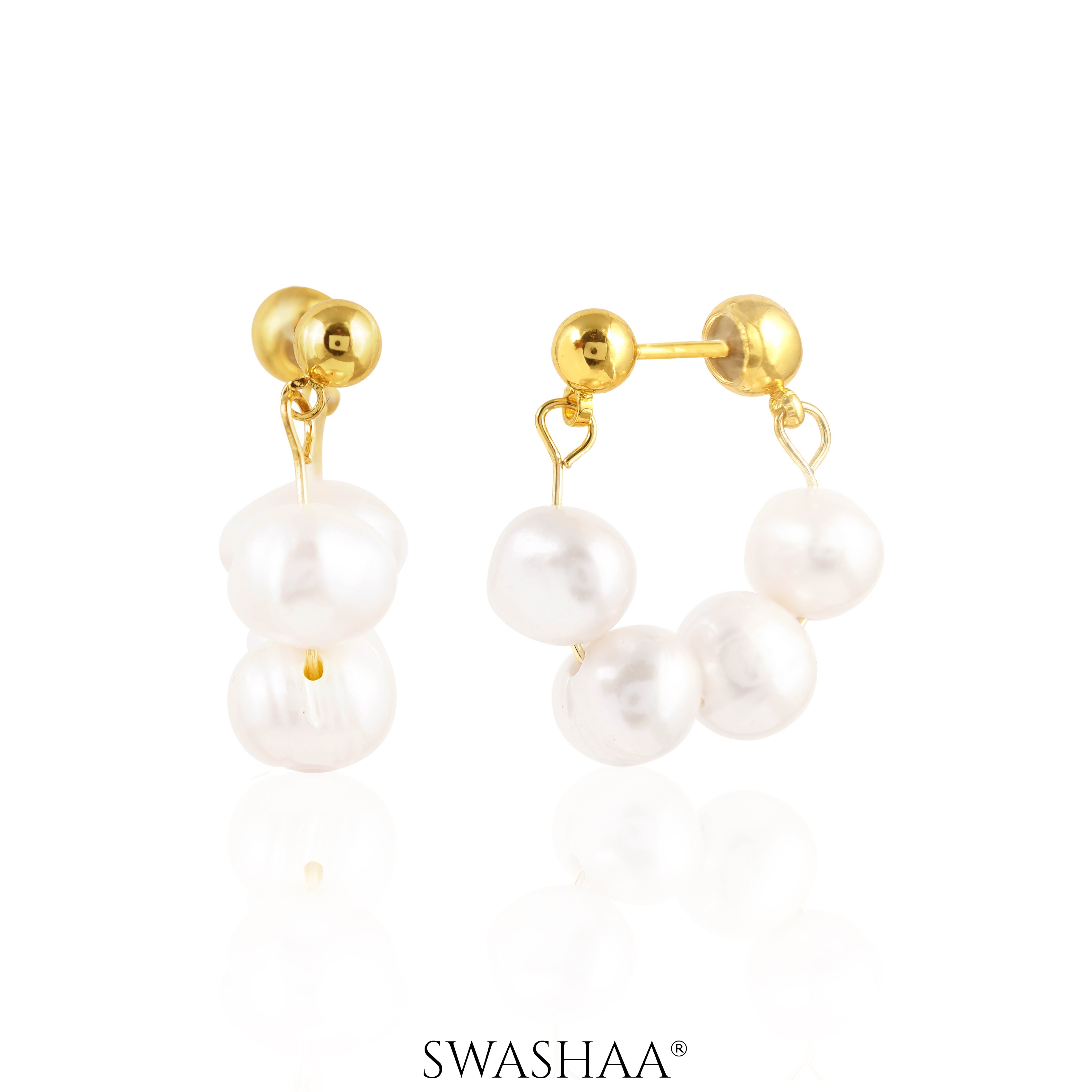 Elara Pearl 18K Gold Plated Hoop Earrings