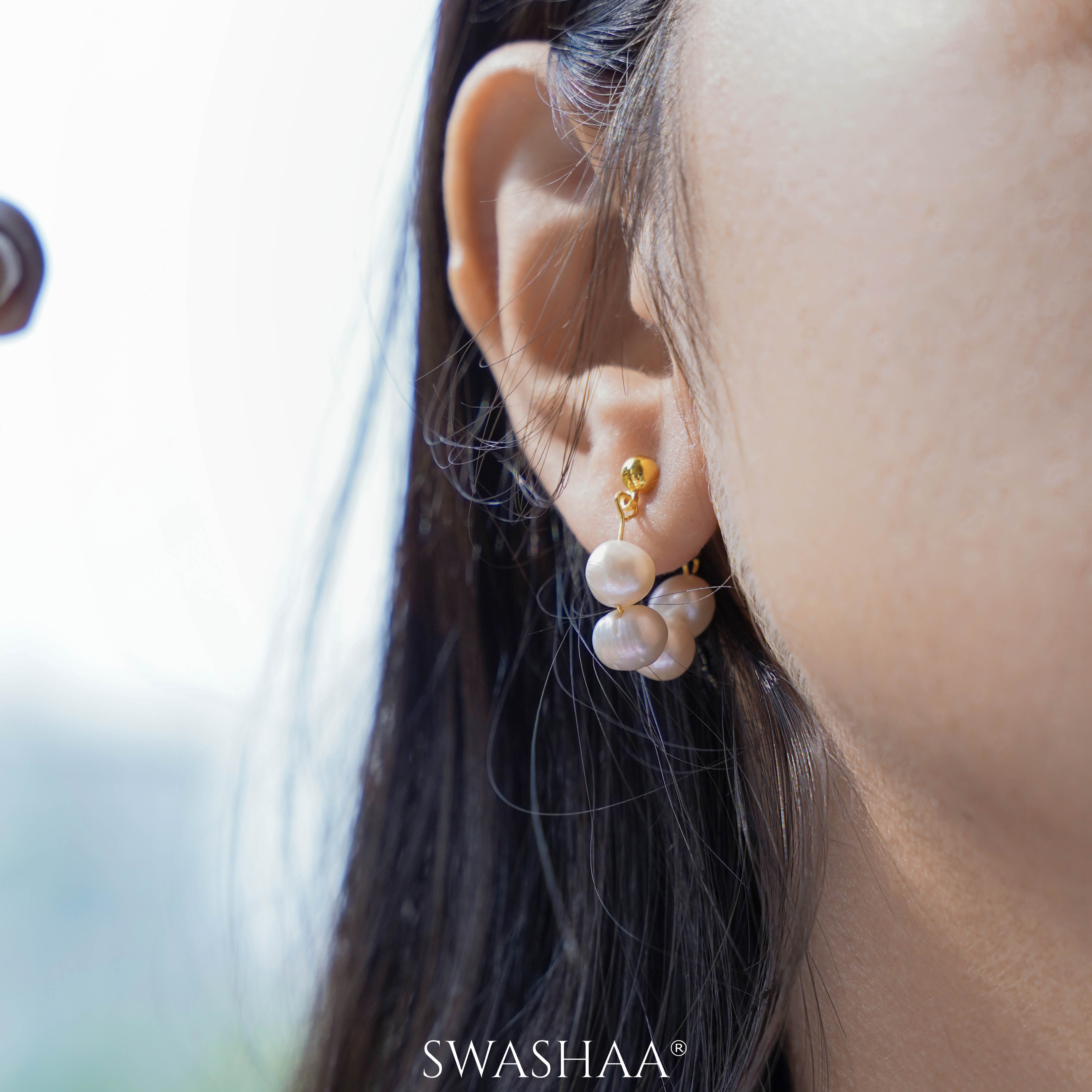 Elara Pearl 18K Gold Plated Hoop Earrings
