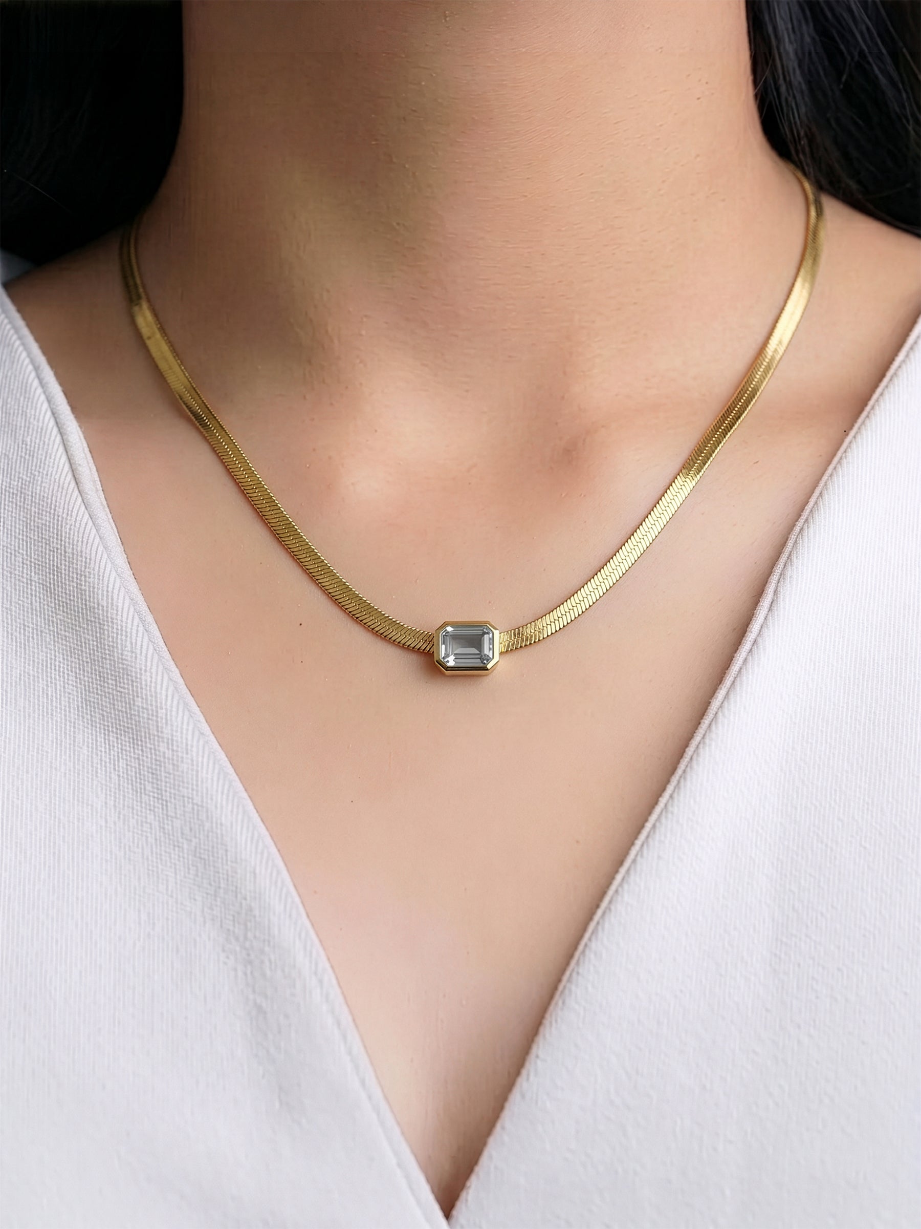 Elara Diamond Solitaire 18K Gold Plated Women's Snake Chain Necklace