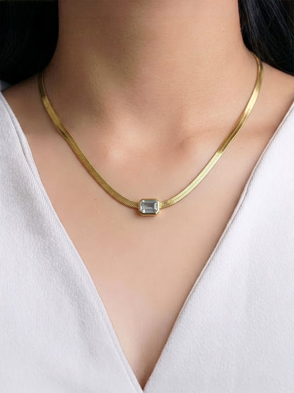 Elara Diamond Solitaire 18K Gold Plated Women's Snake Chain Necklace