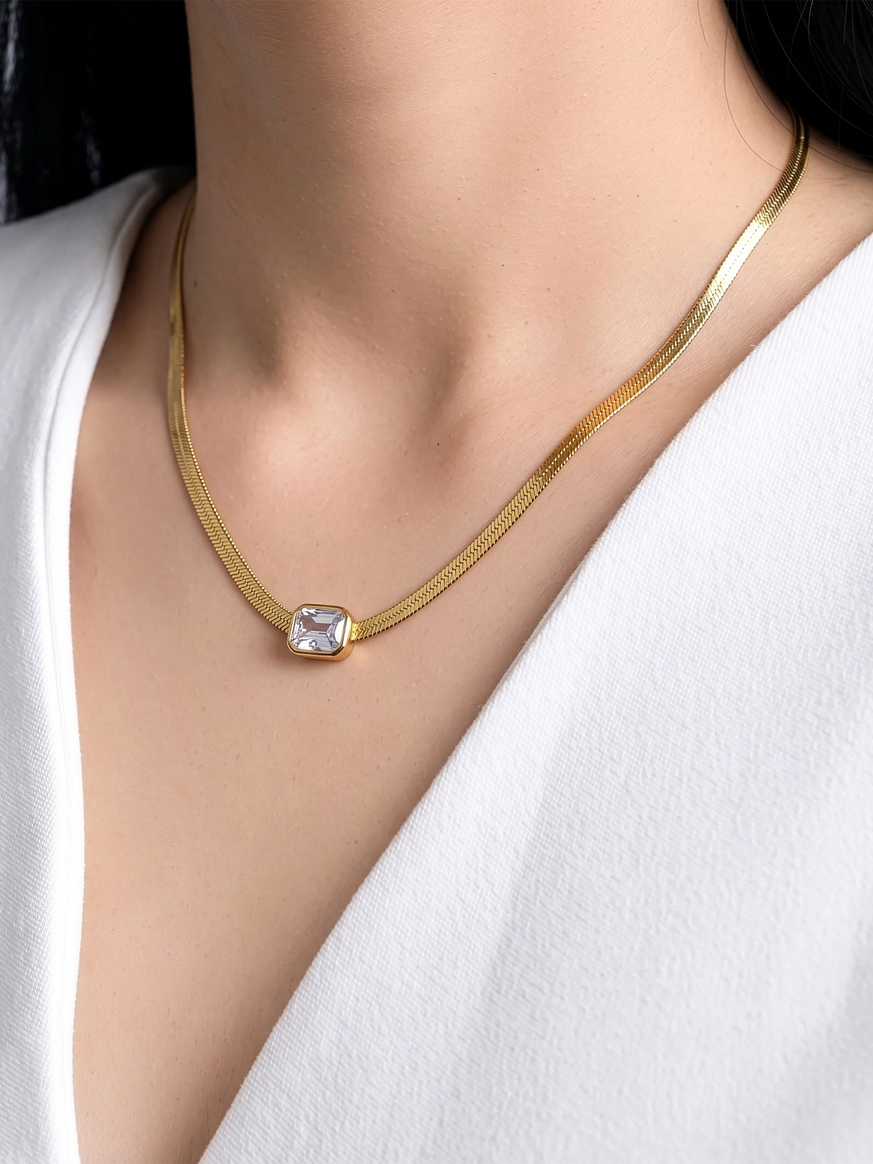 Elara Diamond Solitaire 18K Gold Plated Women's Snake Chain Necklace