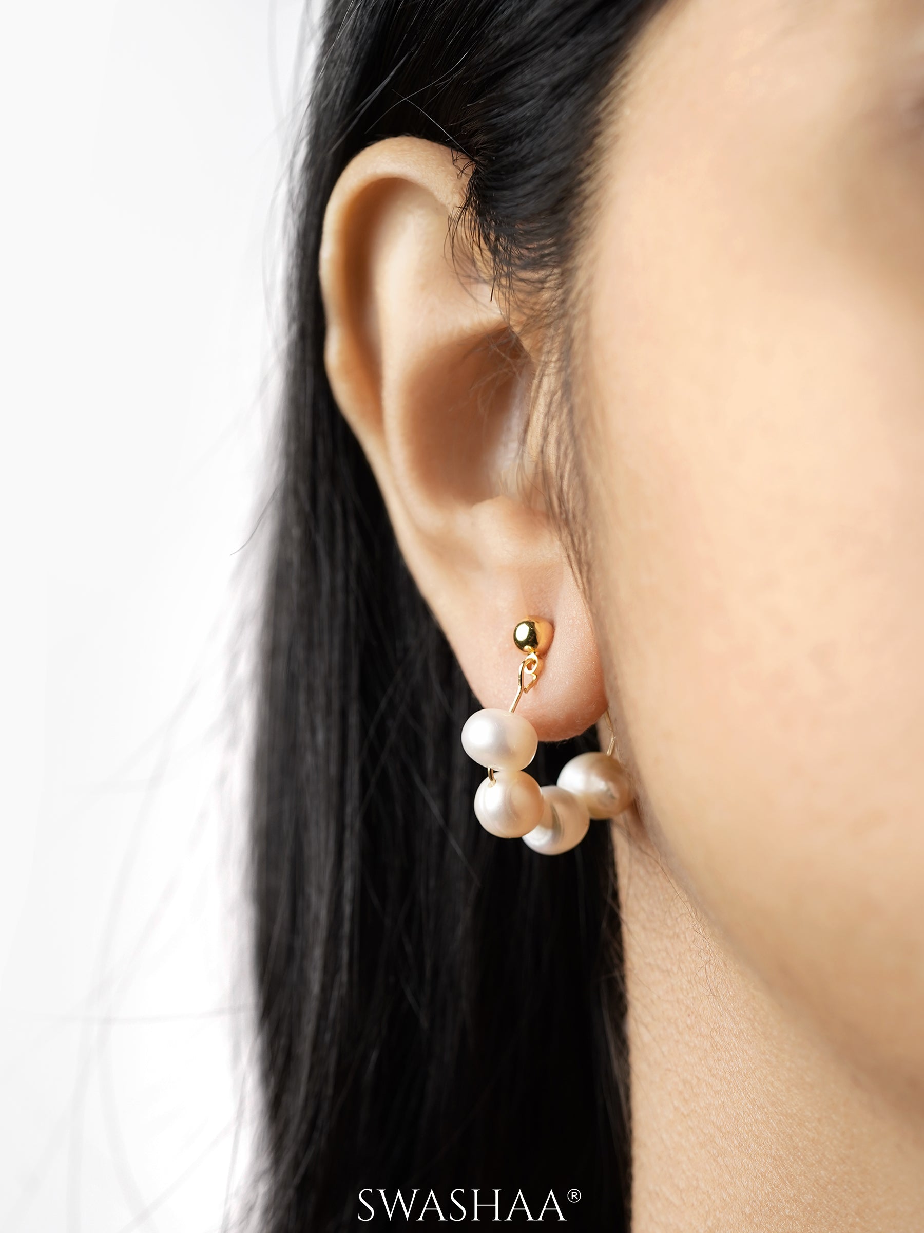 Elara Pearl 18K Gold Plated Hoop Earrings