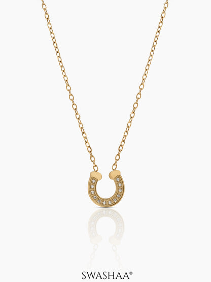 Elari Horseshoe CZ Diamond 18K Gold Plated Pendant Necklace