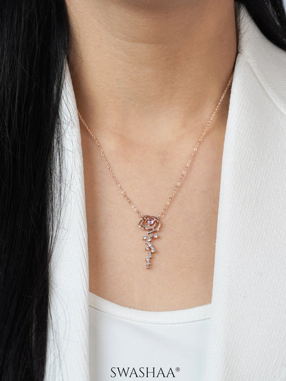 Elaria Blush Vine Rose Flower Charm Rosegold Plated Chain Pendants Necklace
