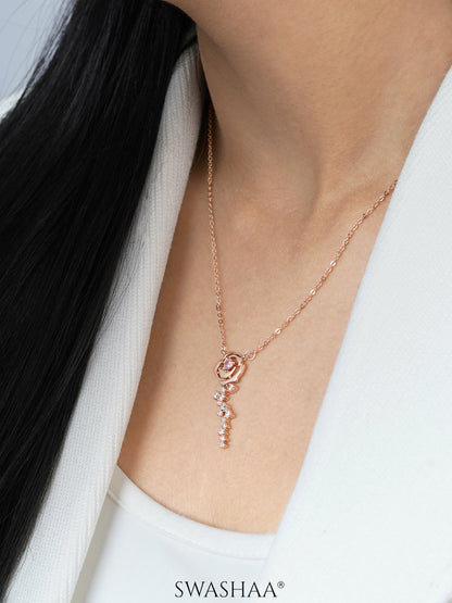 Elaria Blush Vine Rose Flower Charm Rosegold Plated Chain Pendants Necklace