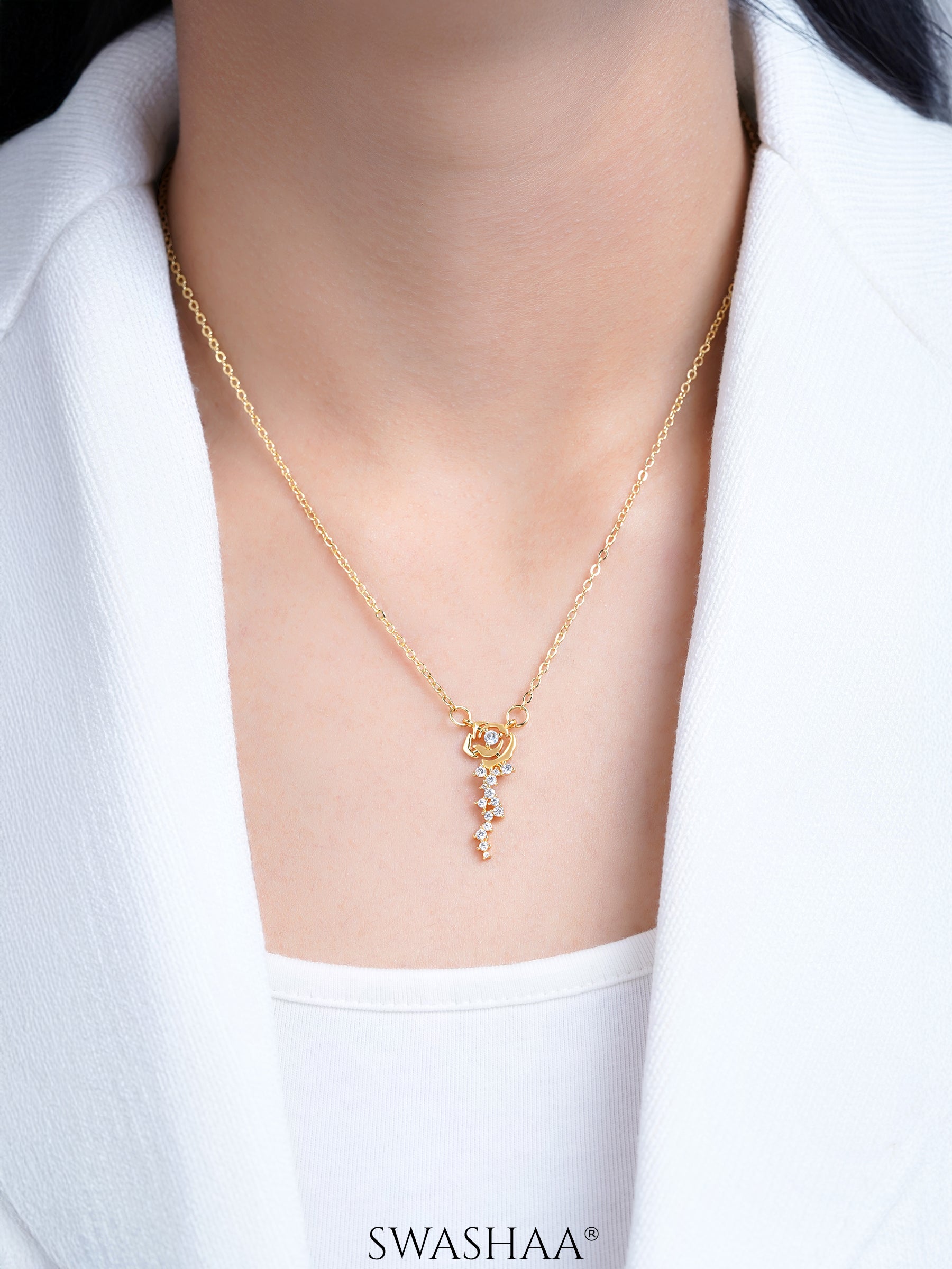 Elaria Diamond Blush Vine 18K Gold Plated Necklace